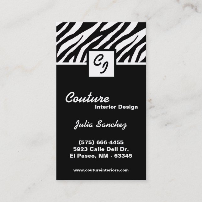 Black White Zebra Print Personalize Business Card (Front)