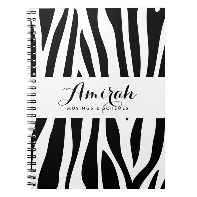 Black & White Zebra Print Personalized Notebook (Front)