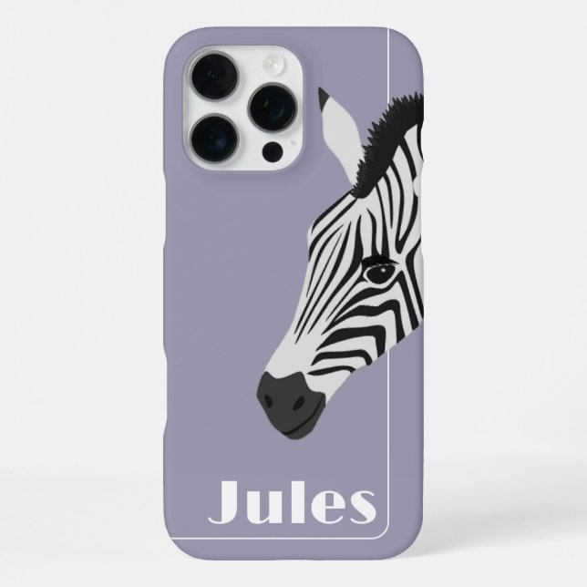 Black White Zebra Purple add Name iPhone Case (Back)