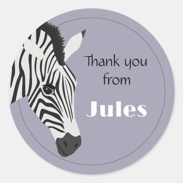 Black White Zebra Purple Thank you Classic Round Sticker (Front)