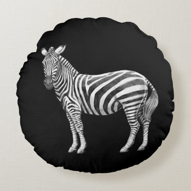 Black & White Zebra Round Pillow (Front)