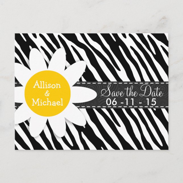 Black & White Zebra; Spring Daisy Announcement Postcard (Front)