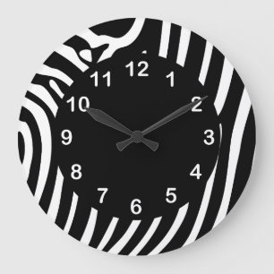Black White Zebra Stripe Animal Print Large Clock