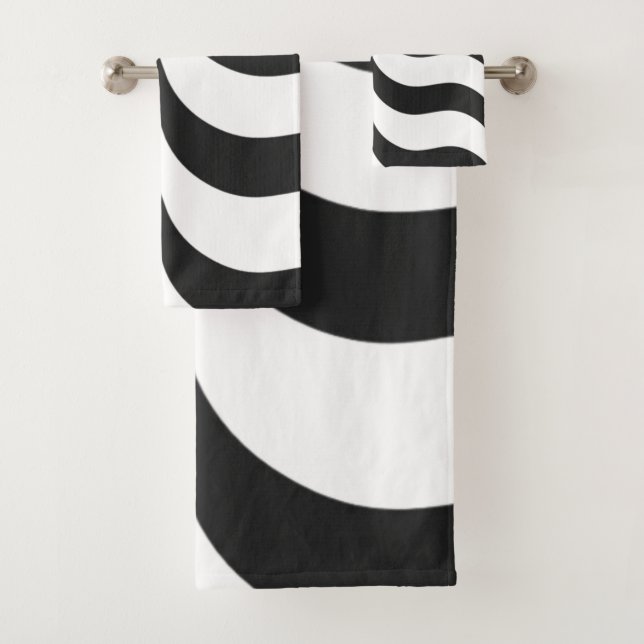 black + white zebra stripe pattern modern bath towel set (Insitu)
