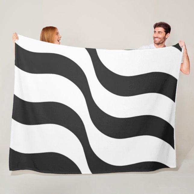 black + white zebra stripe pattern modern fleece blanket (In Situ)