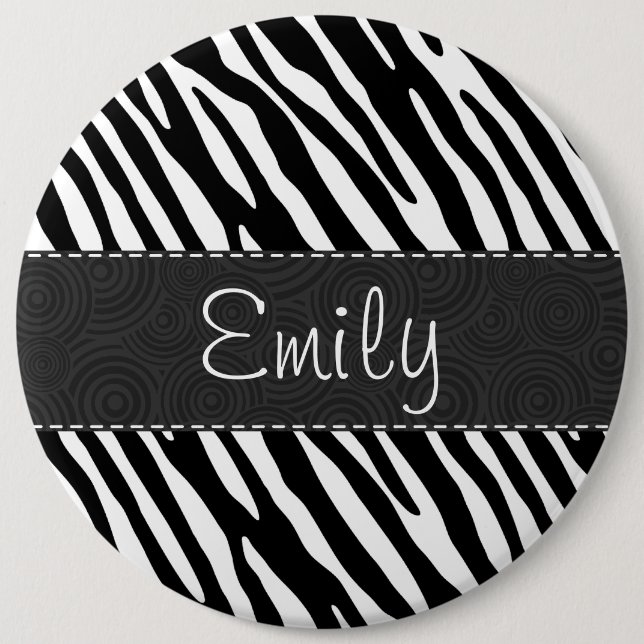 Black & White Zebra Stripes 6 Inch Round Button (Front)