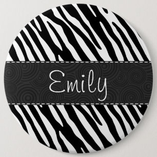 Black & White Zebra Stripes 6 Inch Round Button