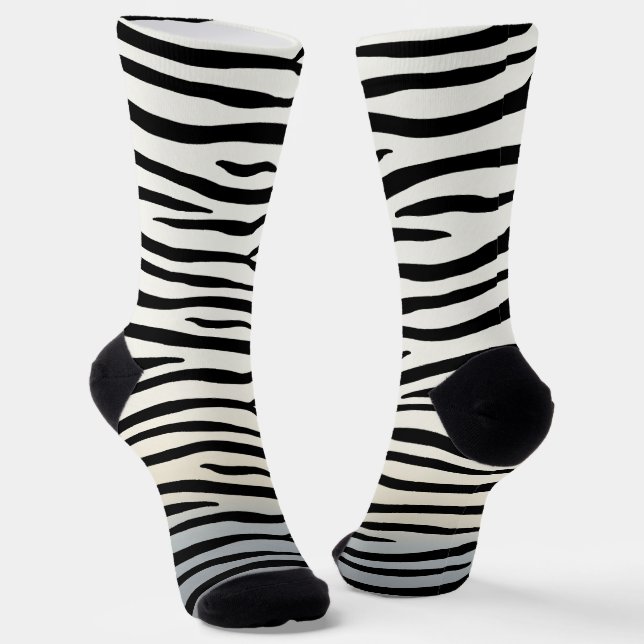 Black & White Zebra Stripes Exotic Animal Print Socks (Angled)
