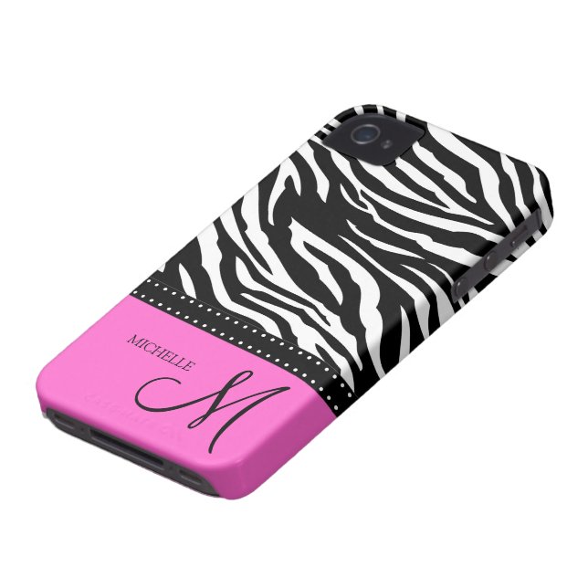 Black & White Zebra stripes with hot pink Case-Mate iPhone Case (Bottom)