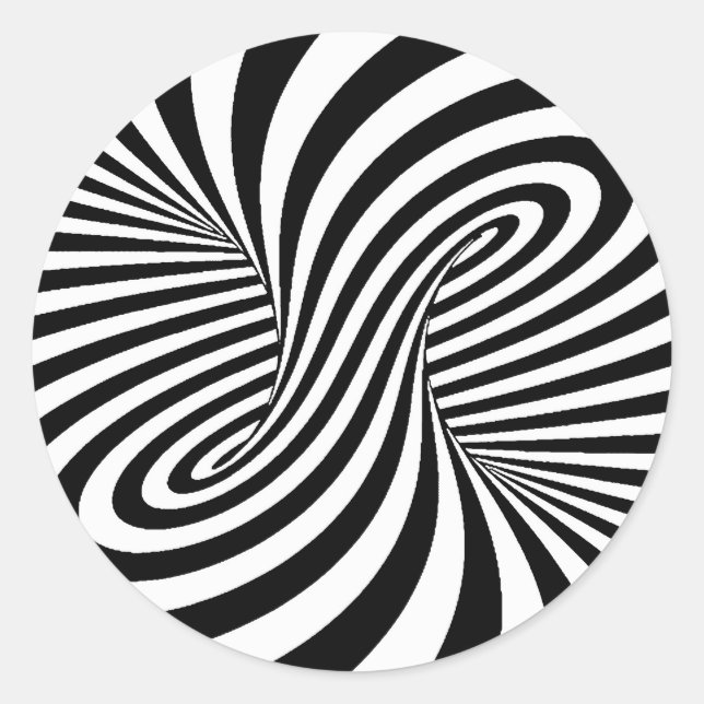 BLACK WHITE ZEBRA SWIRLS PATTERNS OPTICAL ILLUSION CLASSIC ROUND STICKER (Front)