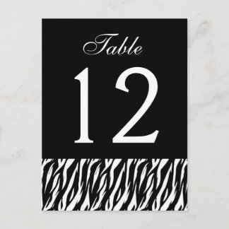 Black White Zebra Table Number Part of Set of 12 Postcard