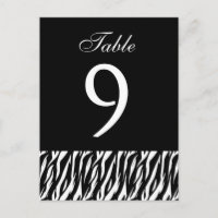 Black White Zebra Table Number Part of Set of 12