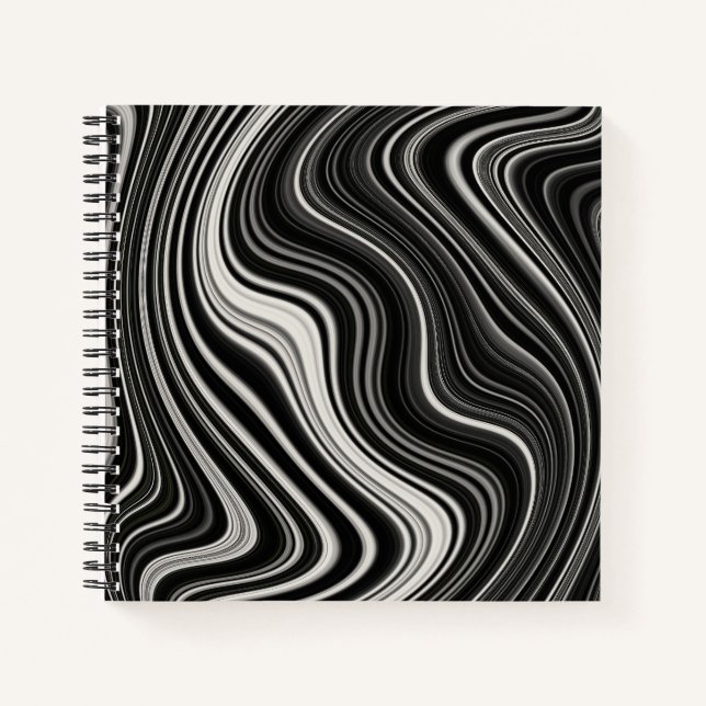 Black & White Zebra Wavy Abstraction Notebook (Front)