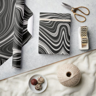 Black & White Zebra Wavy Abstraction Wrapping Paper