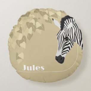 Black White Zebra Yellow Green Ivy add Name Round Pillow