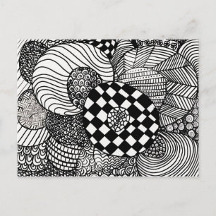Black & White Zen Doodle Drawing Postcard