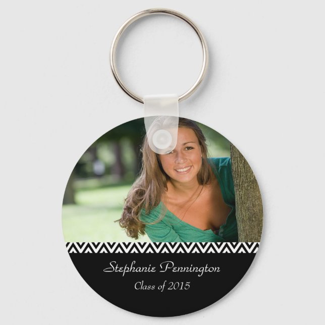 Black white zig zag graduation photo keychain (Front)