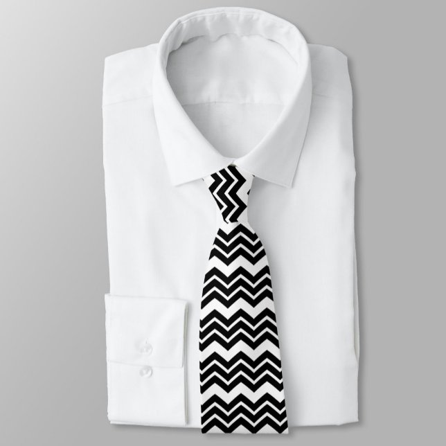 Black White Zigzag Chevron Pattern Design  Tie (Creator Uploaded)