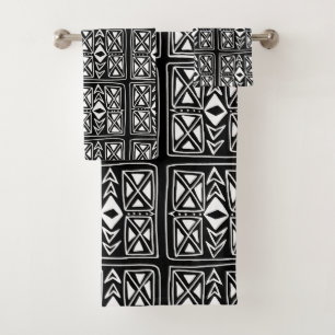 Black & White Zigzag Geometric Boho Pattern Bath Towel Set
