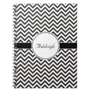 Black White Zigzag Stripes Trendy Chevron Notebook