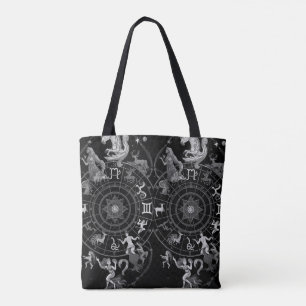 Black + White Zodiac Astrological Signs on a Tote Bag