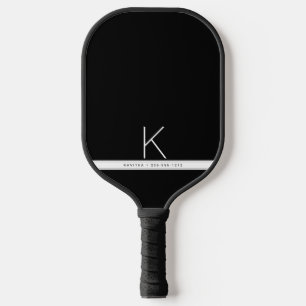 Black Whited Stripe Simple Modern Monogrammed Pickleball Paddle