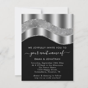 Black WhiteSilver Grey Border Glitter Wave QR Code