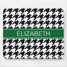 Black Wht Houndstooth #2 Forest Grn Name Monogram