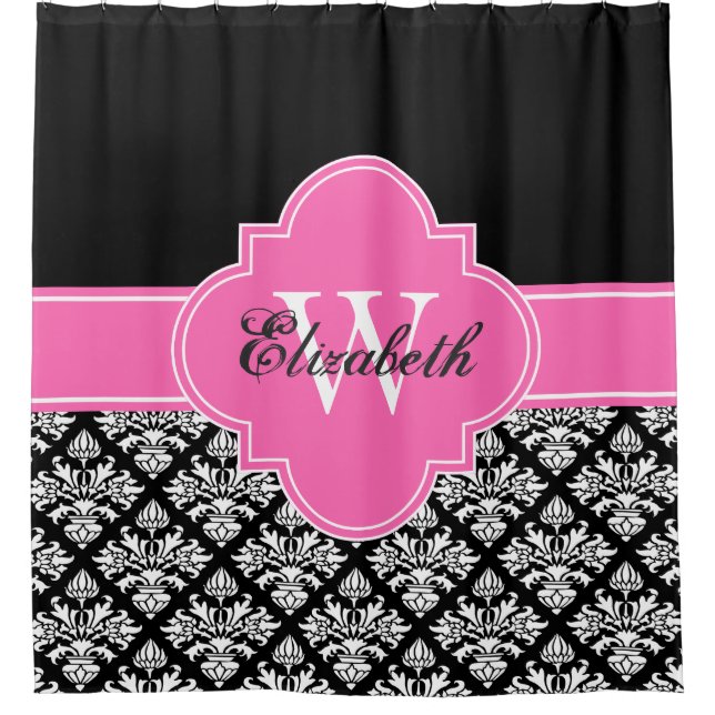 Black Wht LG Damask #3 CB1IR Hot Pink Monogram (Front)