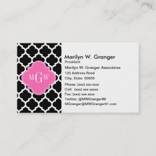Black Wht Moroccan #5 Hot Pink #2 Name Monogram Business Card