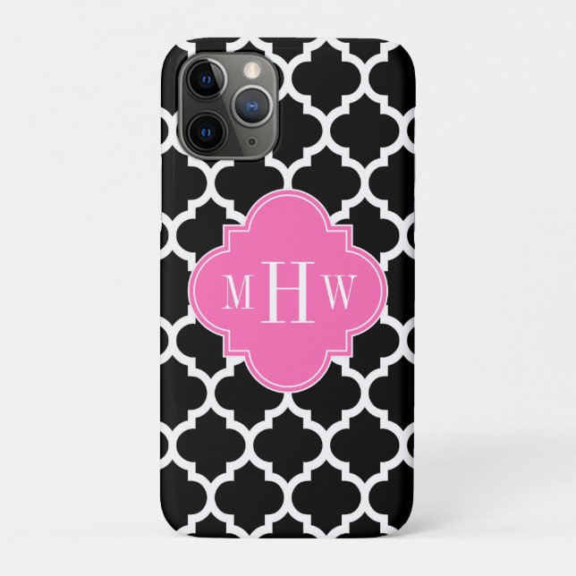 Black Wht Moroccan #5 Hot Pink #2 Name Monogram Case-Mate iPhone Case (Back)