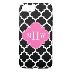 Black Wht Moroccan #5 Hot Pink #2 Name Monogram Case-Mate iPhone Case
