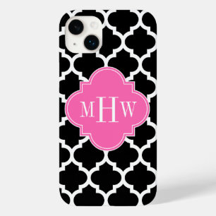 Black Wht Moroccan #5 Hot Pink #2 Name Monogram Case-Mate iPhone 14 Plus Case