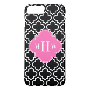 Black Wht Moroccan #6 Hot Pink 3 Initial Monogram Case-Mate iPhone Case