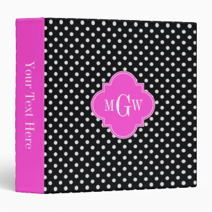 Black Wht Polka Dot Hot Pink Quatrefoil 3 Monogram Binder