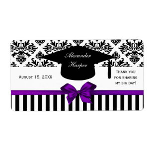 Black Wht Stripe Damask Purple Water Label Grad #2