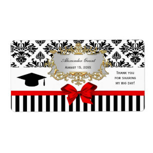 Black Wht Stripe Damask Red Water Label Grad