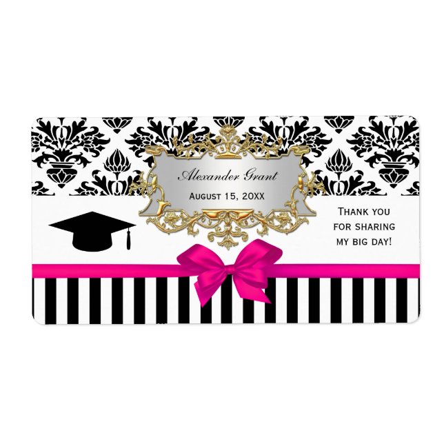 Black Wht Stripe Damask Shk Pink Water Label Grad (Front)
