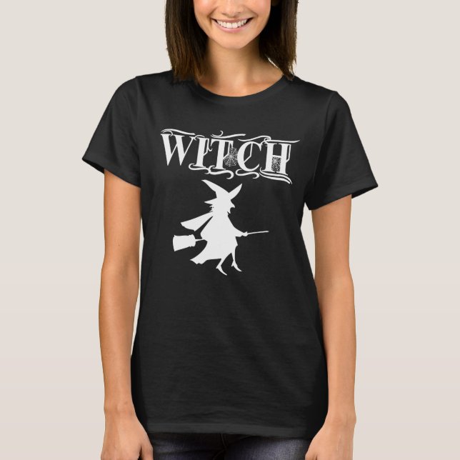 Black Wicked Flying Witch Halloween T-Shirt (Front)