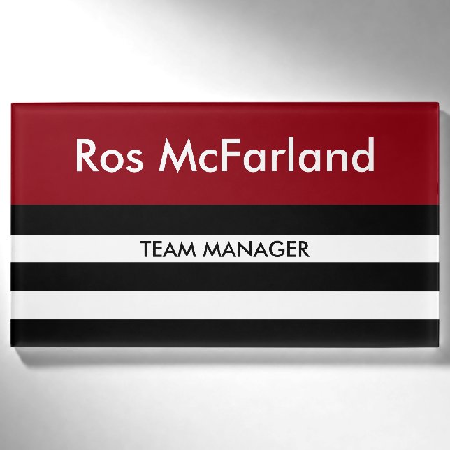 Black wide Stripes + your backgr. & ideas Name Tag (Front)