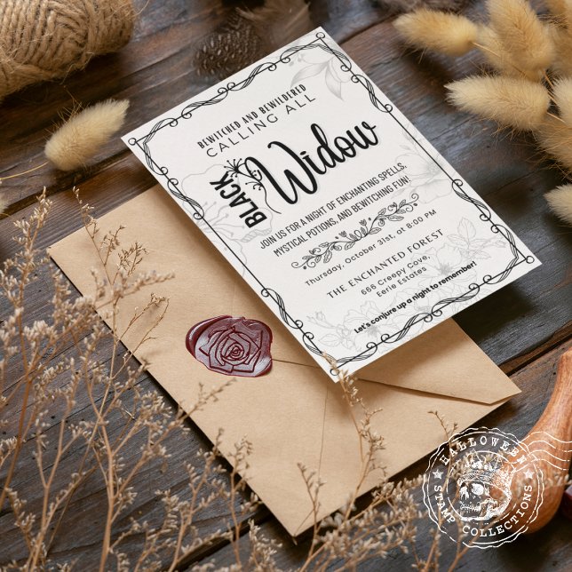 Black Widow Bewitched and Bewildered Black & White Invitation (Black Widow Bewitched and Bewildered Black & White Invitation cover from The Beekeeper Store)