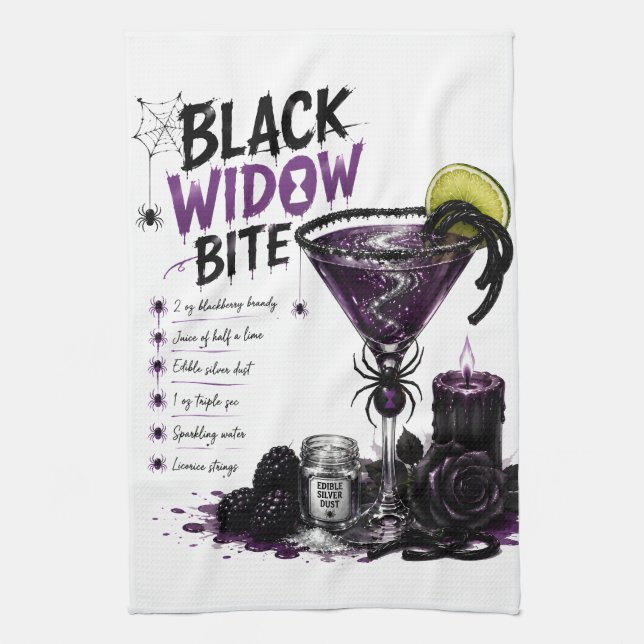Black Widow Bite Recipe Kitchen Towel (Vertical)