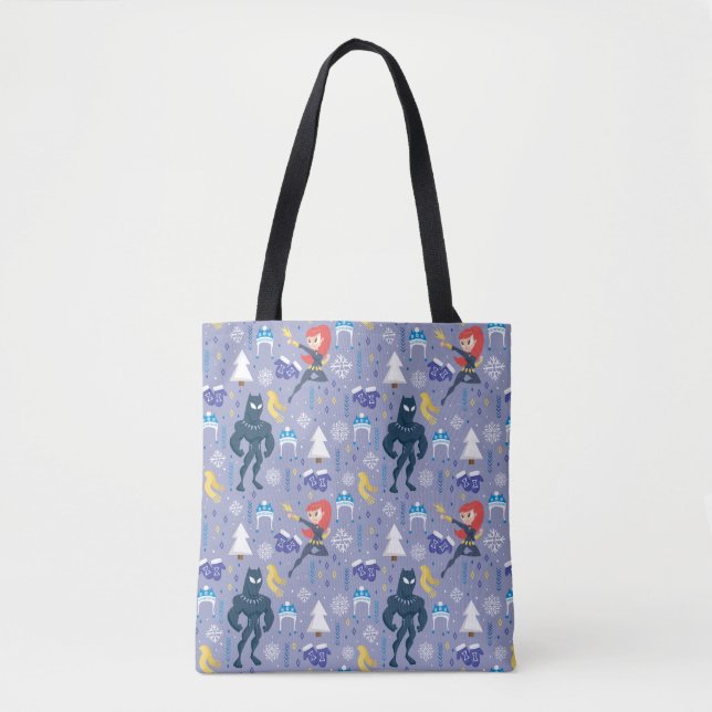 Black Widow & Black Panther Winter Pattern Tote Bag (Front)