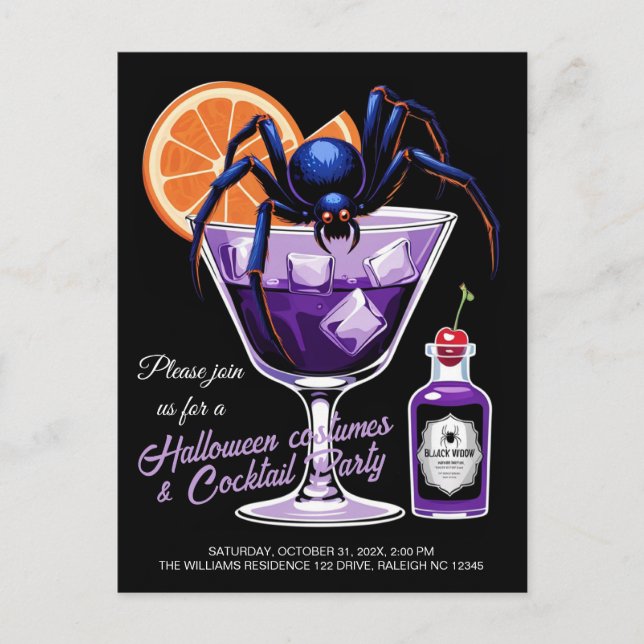 Black Widow Halloween Cocktail Holiday Postcard (Front)