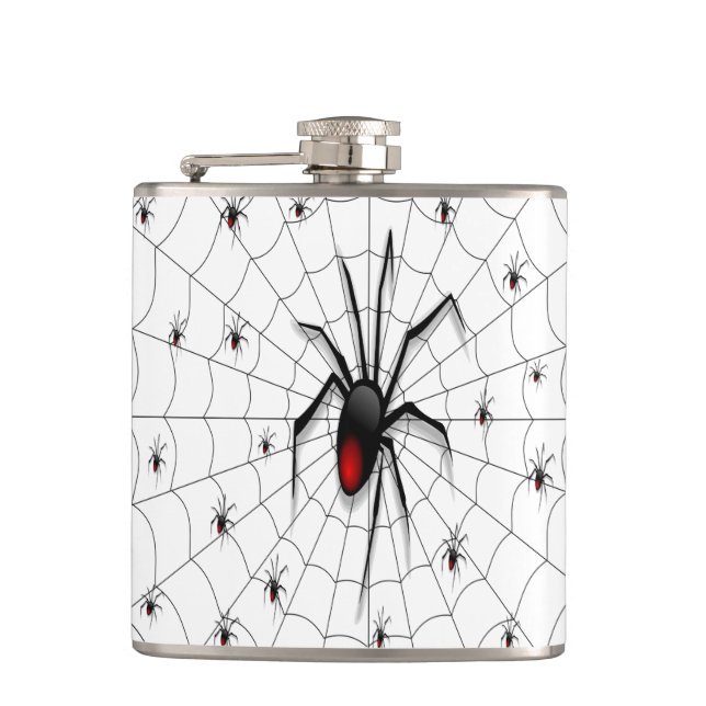 Black Widow Spider and Babies - Hip Flask (Front)