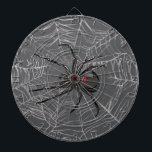 Black Widow Spider And Spiderweb Drawing Art<br><div class="desc">Dartboard Dart Board dart tossing throwing fun competitive game set and functional wall hanging art decor printed with Black Widow Spider And Spiderweb Drawing Art original hand drawn graphic design artwork illustration by TheFabricSeal print on demand shop at Zazzle.com #ZazzleMade ©️Original. https://www.zazzle.com/store/thefabricseal Celebrate Halloween and Goth any time of the...</div>