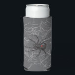 Black Widow Spider And Spiderweb Drawing Art<br><div class="desc">Seltzer Can Cooler Koozie Sleeve printed with Black Widow Spider And Spiderweb Drawing Art original hand drawn graphic design artwork illustration by TheFabricSeal print on demand shop at Zazzle.com #ZazzleMade ©️Original. https://www.zazzle.com/store/thefabricseal Celebrate Halloween and Goth any time of the year with our cool looking black coloured with red marking widow...</div>
