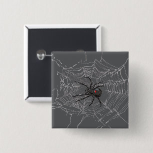 Black Widow Spider And Spiderweb Drawing Art 2 Inch Square Button