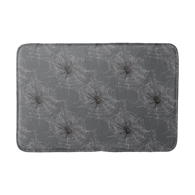 Black Widow Spider And Spiderweb Drawing Art Bath Mat (Front)