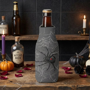 Black Widow Spider And Spiderweb Drawing Art Bottle Cooler